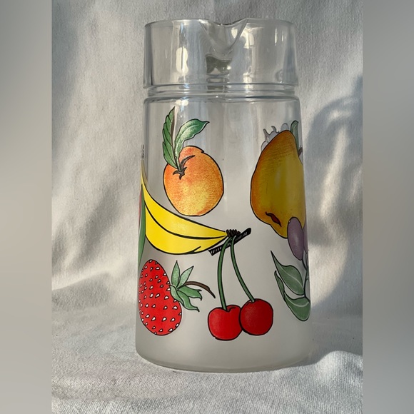 Vintage frosted Glass Pitcher Fruit Themed,  made in France - Picture 3 of 9